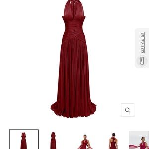 Elegant Burgundy Halter Maxi Dress Uranie Red Gathered Maxi Dress